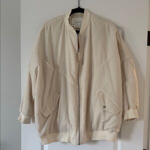 Anthropologie Cream Oversized Bomber Jacket